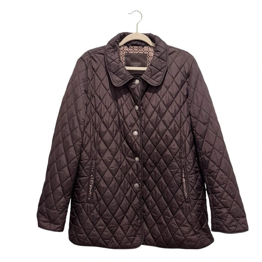 Coach Diamond Quilted Signature C Barn Puffer Jacket Equestrian Classic Brown XL